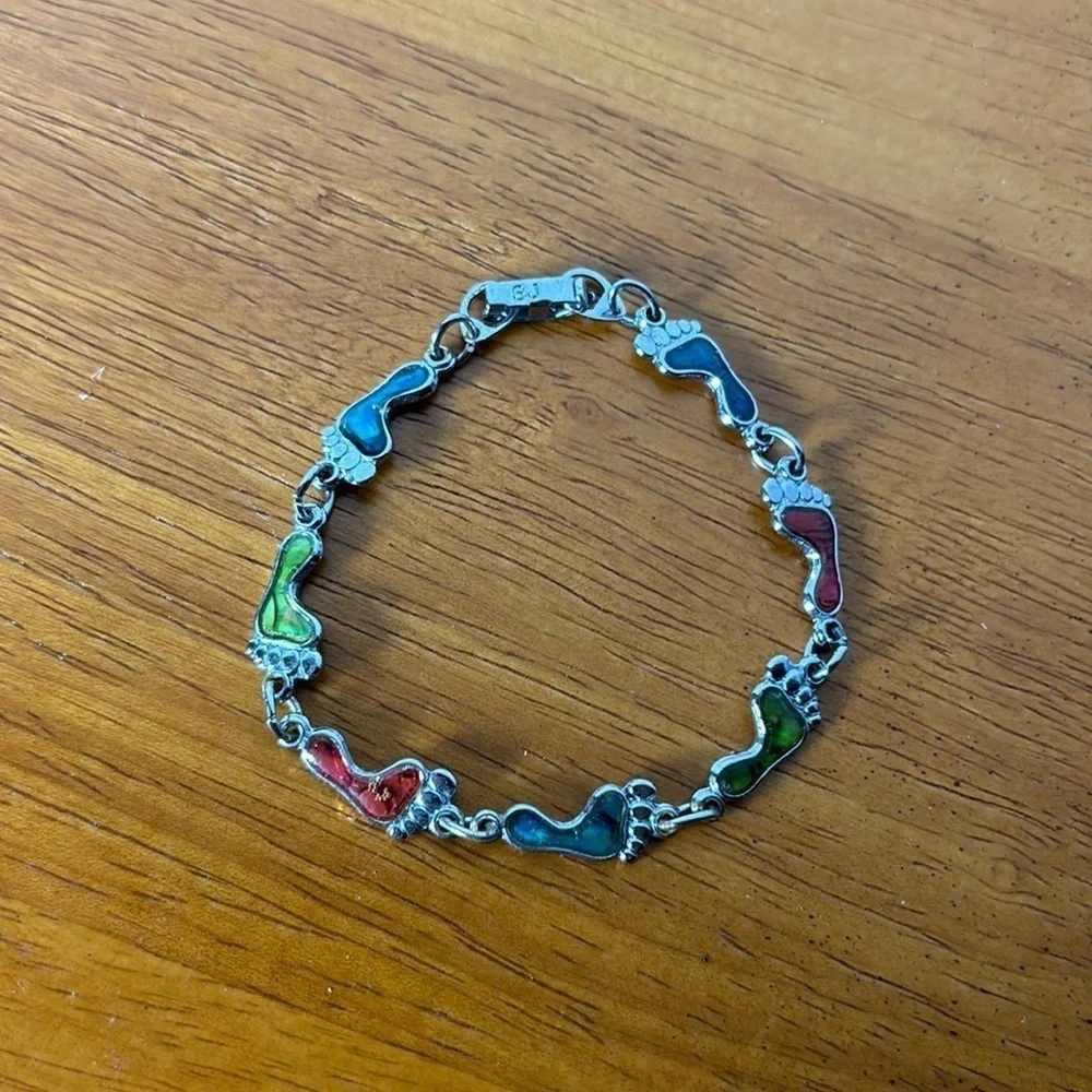 Silver Tone & Faux Stone Feet Station Bracelet/ Anklet